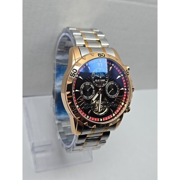Glenaw Automatic Open Heart Two Tone Stainless Steel 45mm 3ATM Watch Day Date WR - Picture 3 of 11